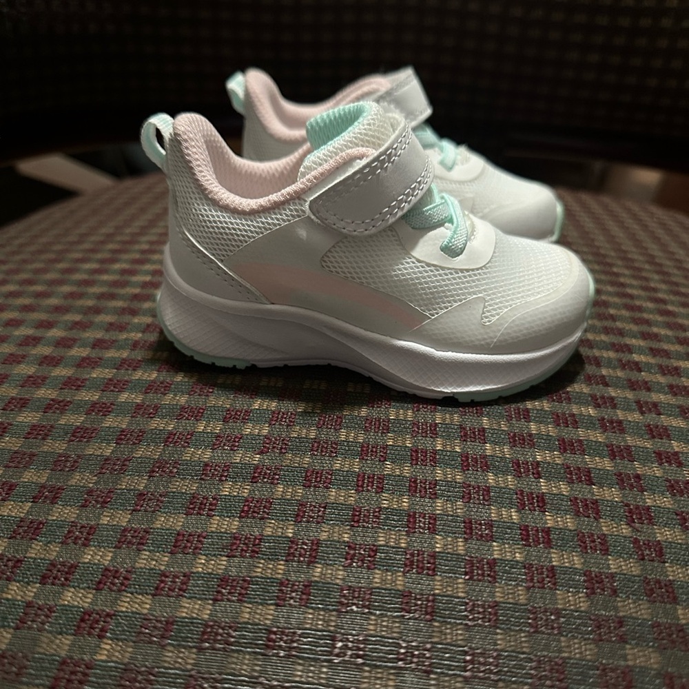 Athletic Works White and Pink Sneakers with Velcro Closure size 4